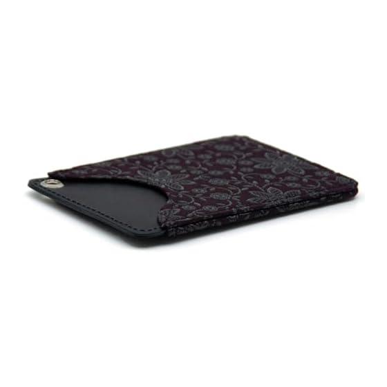 Indenya Pass Case Card Holder Deer Leather Made In Japan Traditional Craftsmanship No.2525 (Purple Base - Black Lacquer Clematis) 10.6x7.1cm Outer