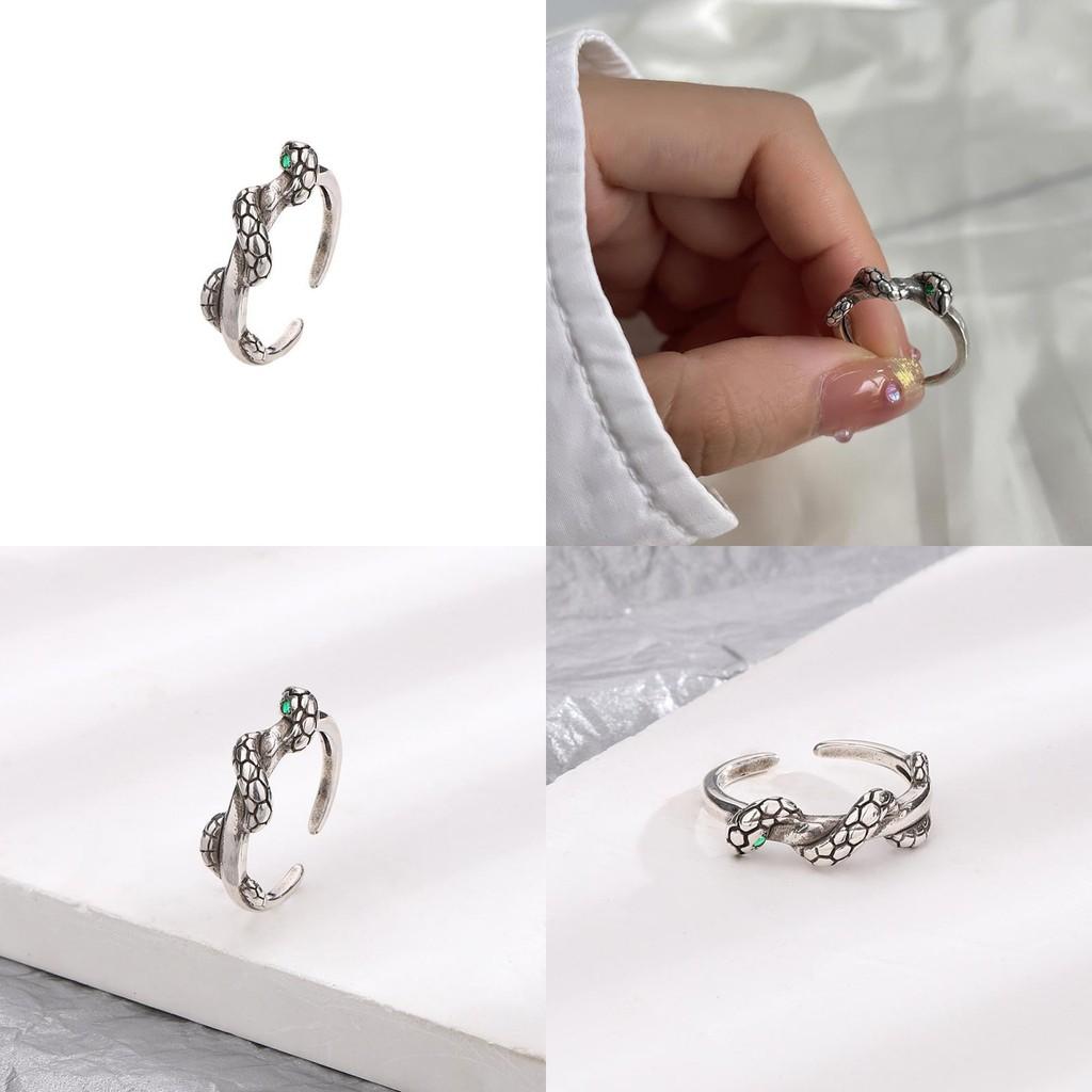 Stylish Womens Snake Ring With Green Eye Stone Vintage Material Copper