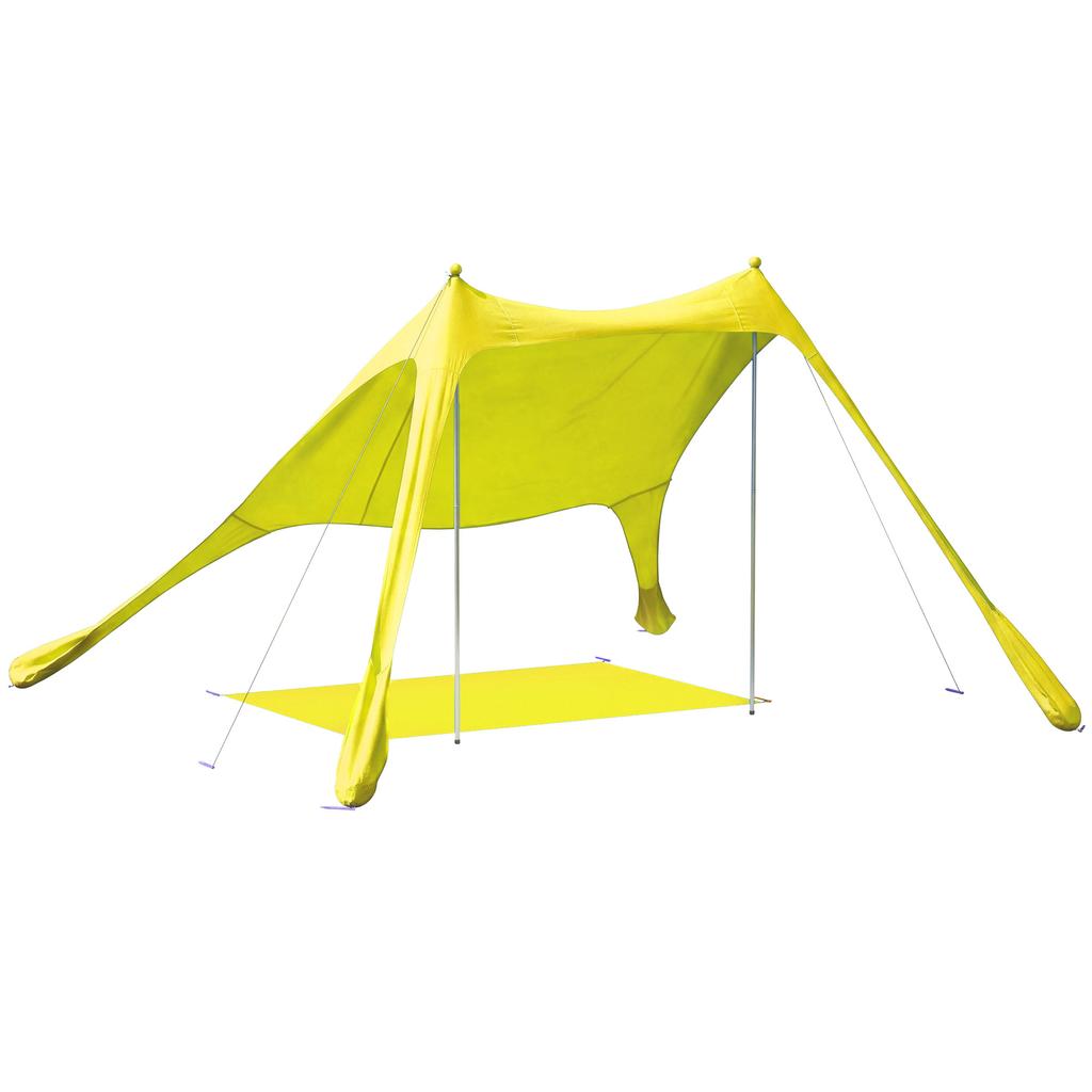 Foldable Beach Tent With UPF50+ Mat Aluminum Poles Shovel Stakes And Carry Bag Yellow