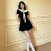 Pure Desire Sweet and Spicy Style Navy Collar Front Shoulder Short-sleeved Dress Women's Summer New Slim and Thin A-shaped Skirt