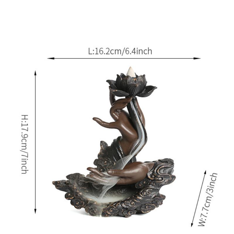 1pc MiniDeal Handmade Resin Backflow Incense Burner - for Lotus Buddha Hand Waterfall Design, for Relaxation,Handmade Design