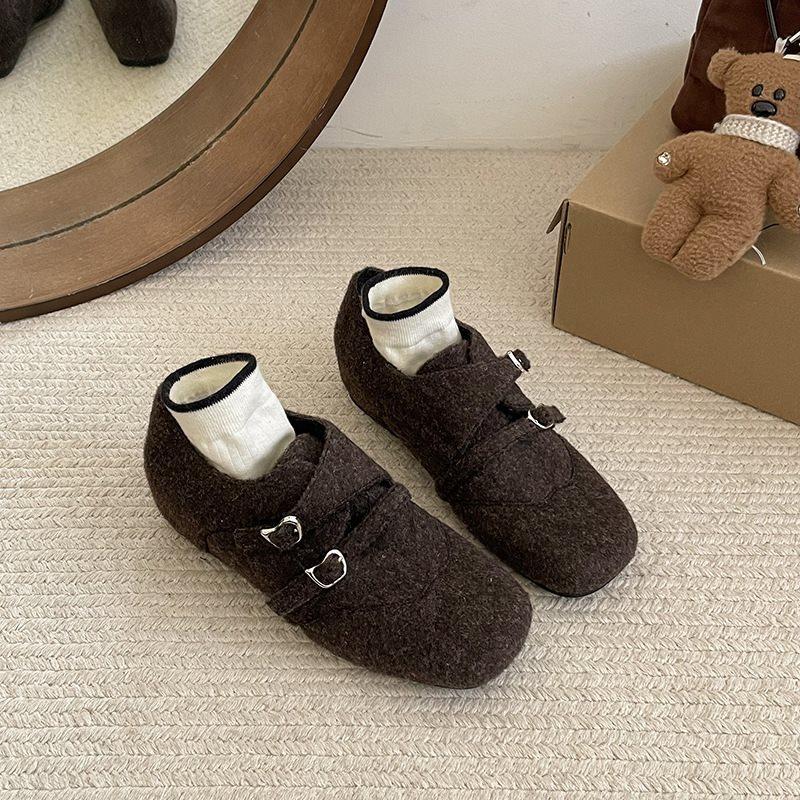 

Single Shoes Women S Retro Plush Plush Plush Shoes Winter Wear Square Head Warm Gray Thick Sole New French No 35