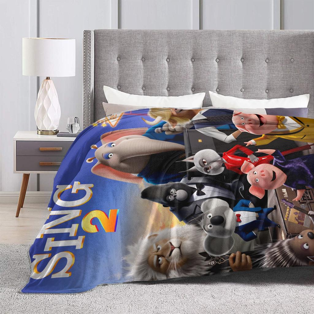 Sing 2 Film Tutti i Personaggi Buster Ash Coperta di Flanella Morbida Resistente Plaid per Esterno Copriletto con Fantasia Copri Divano Letto