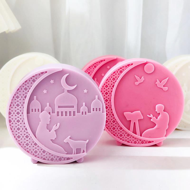 DIY Mosque Style Round Moon Aromatherapy Candle Mold for Eid al Fitr Luna Candle Soap Making Tool Home Decoration Ornament