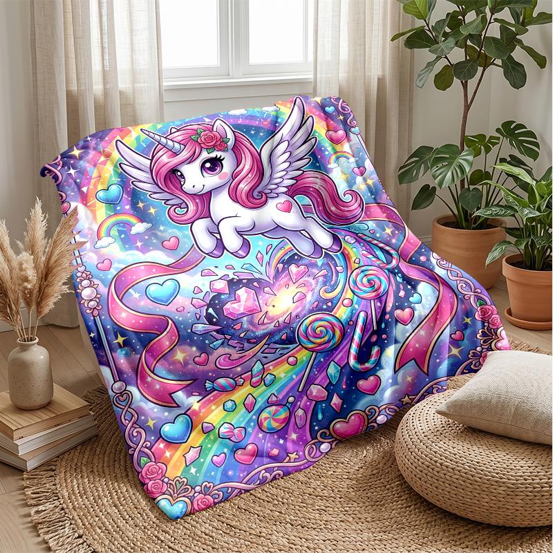 Magical Winter Unicorn Theme blanket Lightweight Warm Flannel Blanket Decorative Throw Blanket for Home Decoration