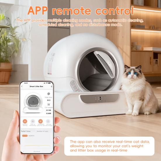 Lettiera autopulente per gatti, Lettiera elettrica per gatti, Lettiera intelligente per gatti con controllo remoto tramite APP, Ingresso spazioso, Grande