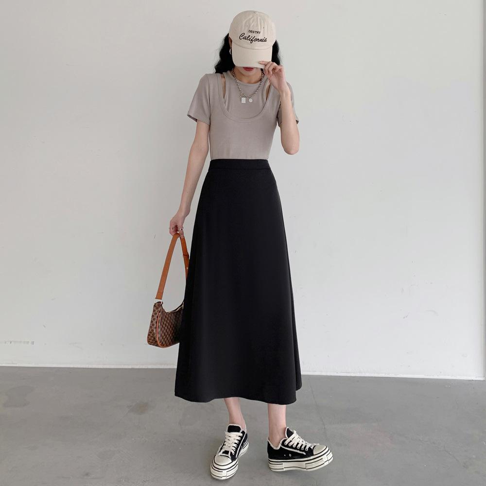 

Юбка костюм женская весенне-летняя средней длины, фигура типа «груша», носит юбку-зонт с завышенной талией и ниспадающим силуэтом XL чёрный