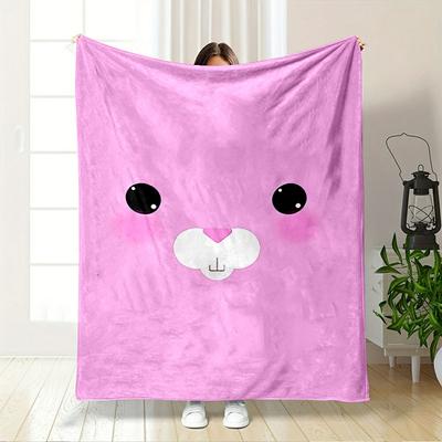 A Cute Cartoon Animal Face with Big Eyes, Blushing Cheeks, and Pink Tones. for All Seasons Blanket Lunch Break Throw Gift