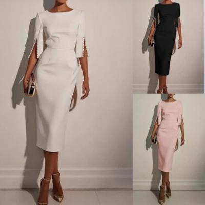-Vestido Elegante Ajustado con Cuentas apropiado