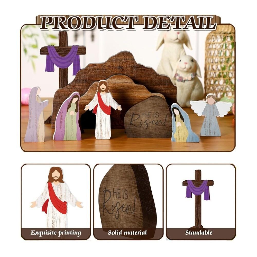 9 Pcs Rustic Style Easter Wooden Nativity Handmade Craft Lifelike Christian Decor Realistic Decorative Jesus Tomb Decor