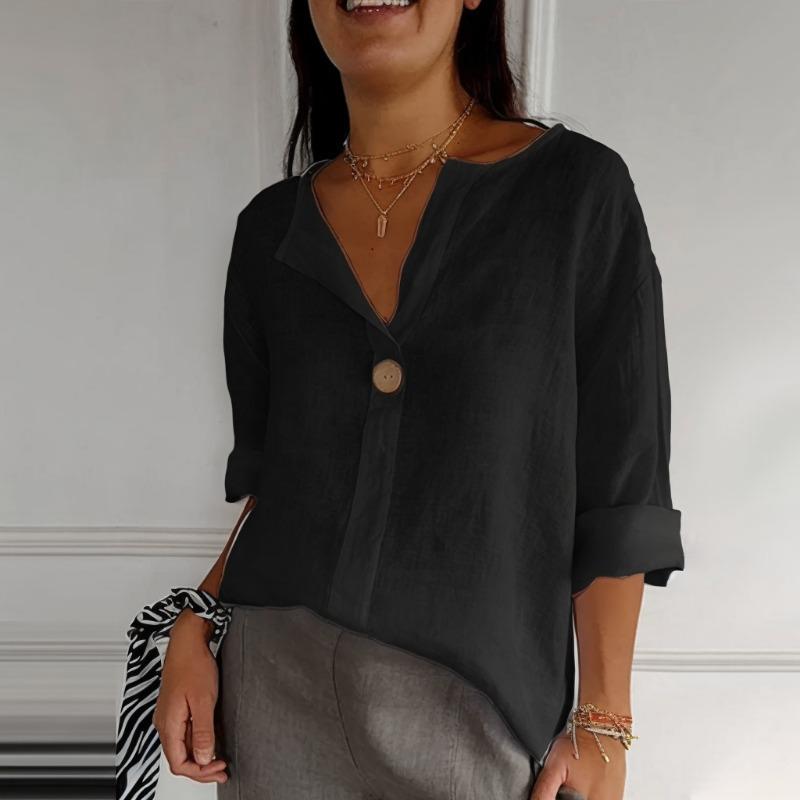 Camicie e Bluse Estive da Donna Top Scollo a V Bottoni T-shirt Casual Manica 3/4 Top Largo Vestibilità Larga Pullover da Donna