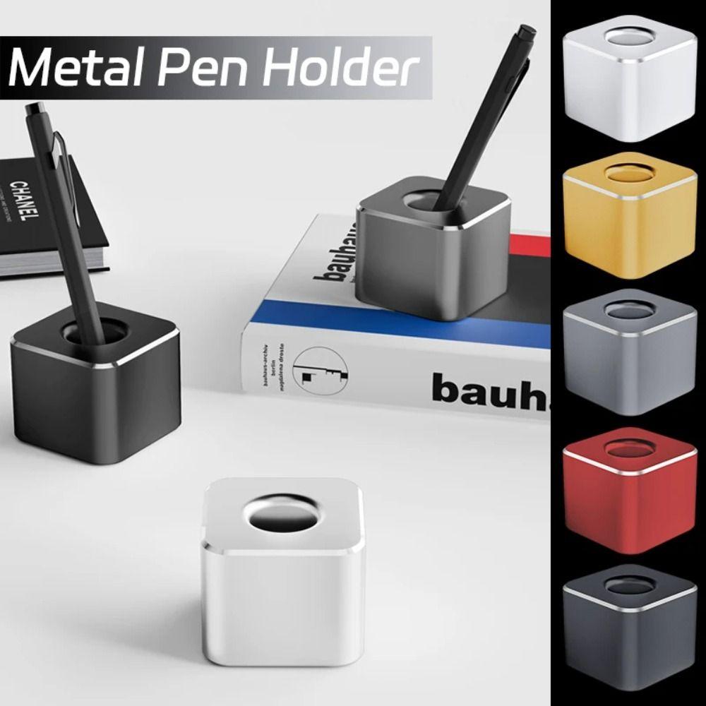 Creative Mini Aluminum Pen Holder office supplies Square Shape Metal Pen Stand Non-slip Pencil Slot