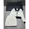 2025 Fall/Winter Color Block Doll Collar Bow Knit Cardigan & Skirt Set