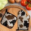 Vintage Brown Cow Print Oven Mitts and Pot Holders Sets, Cow Gifts Country Western Cowhide Over Mittens for Kitchen Decor Potholders & Oven Mitts