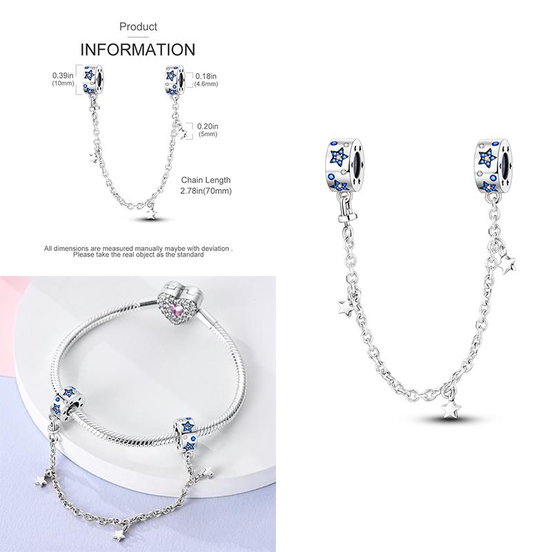 Breloque Chaîne de Sécurité Étoiles et Lune Trèfle à Quatre Feuilles en Cuivre pour Bracelet Authentique DoItYourself Bijoux Cadeaux
