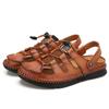 Sommaren 2024 Stora Casual Mesh-sandaler Handsydda äkta läder Mångsidiga strandskor för män