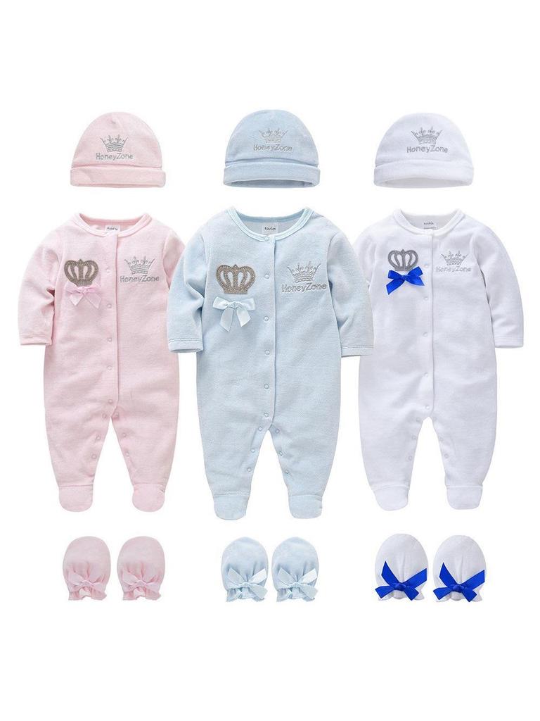 Newborn Baby Boys Long Sleeve 3-Piece Set for Autumn/Winter, 0-1 Year Bodysuit