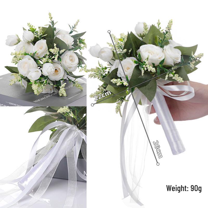 Braut-Weißes Schleierkraut & Rosenstrauß - Frische Künstliche Blumen für Hochzeit oder Brautjungfer.
