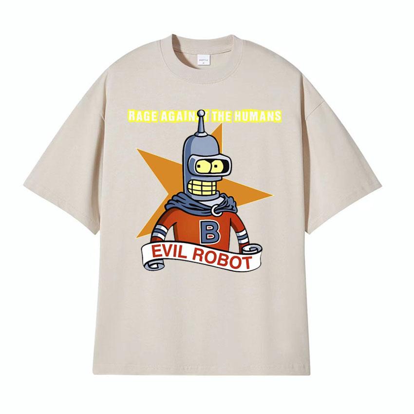Against The Humans Robot Meme Tshirt Funny Bender Kill All Humans Cartoon T Shirt Men Women Casual High Quality Cotton Tshirt