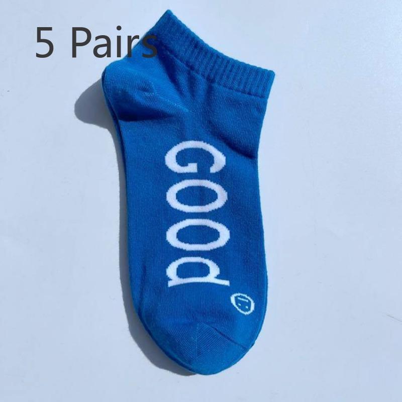 

5 пар больших размеров короткие носки с буквами Tide мужские носки-лодочки хип-хоп скейтбординг спортивные хлопковые носки 5 pairs синий
