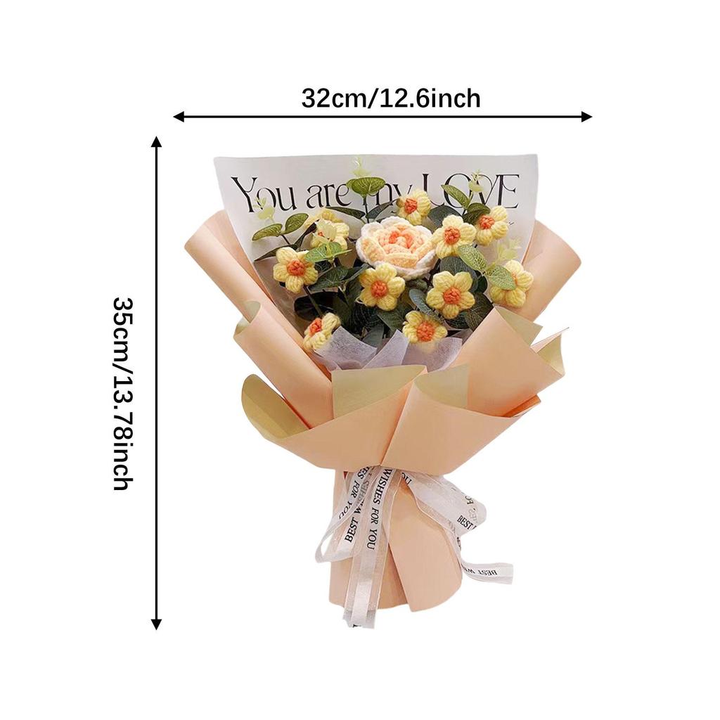 Artificial Crochet Flower Bouquet Plastic Material Fresh Knitted Arrangement Desktop Ornament for Modern Home Decor