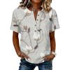 Women's Short Sleeve Shirt Printed Cotton Linen Blouse Casual Button Top