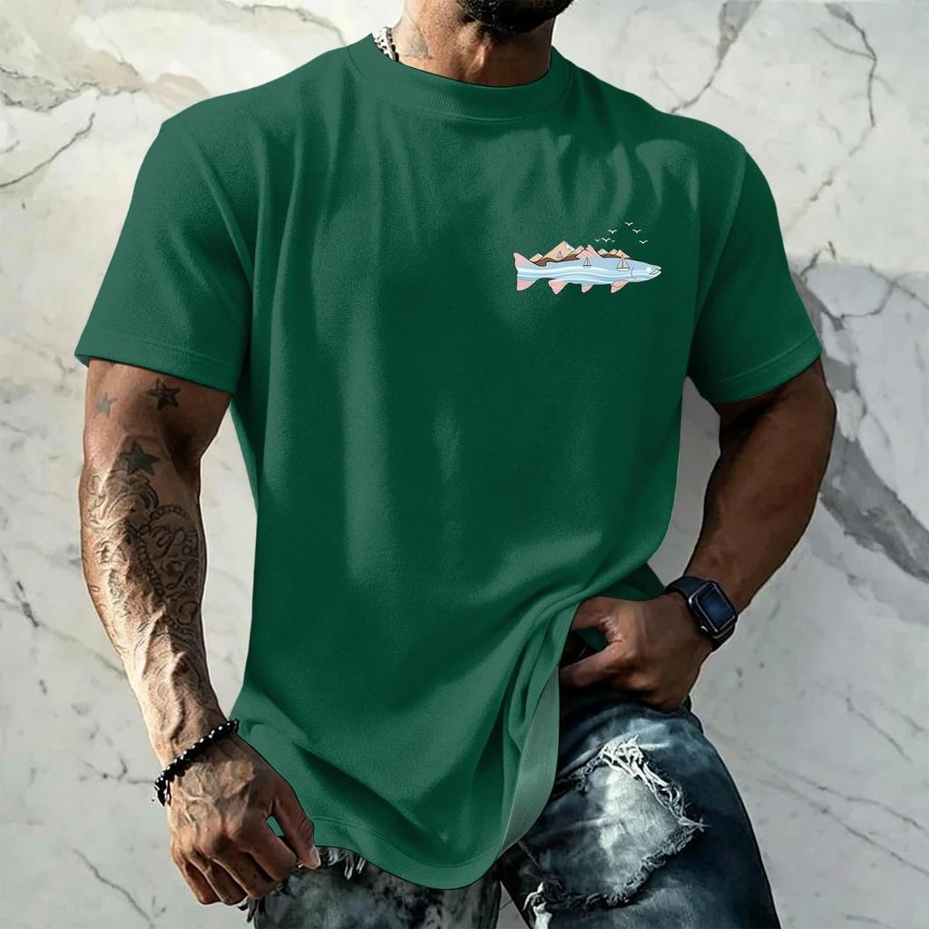 Men's Vintage Texture Printed Short Sleeve T Shirt Loose Fit Casual Summer Daily Wear Top Soft Fabric Comfortable Design