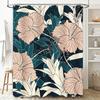 High-Quality Fabric Shower Curtain with White Hibiscus Flowers Printed in Greenish Blue Perfect Decor for Your Bathroom