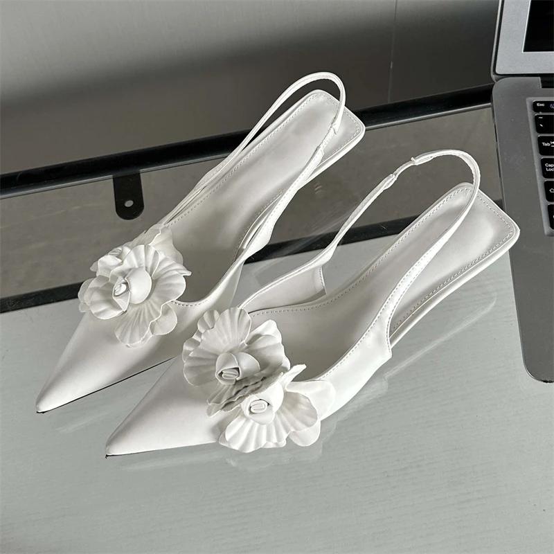 Fashion Eilyken Fashion Sexy Flower Pointed Toe Thin Low Heels Pumps Women Elegant Wedding Slingback Mules Shoes Zapatos De Mujer
