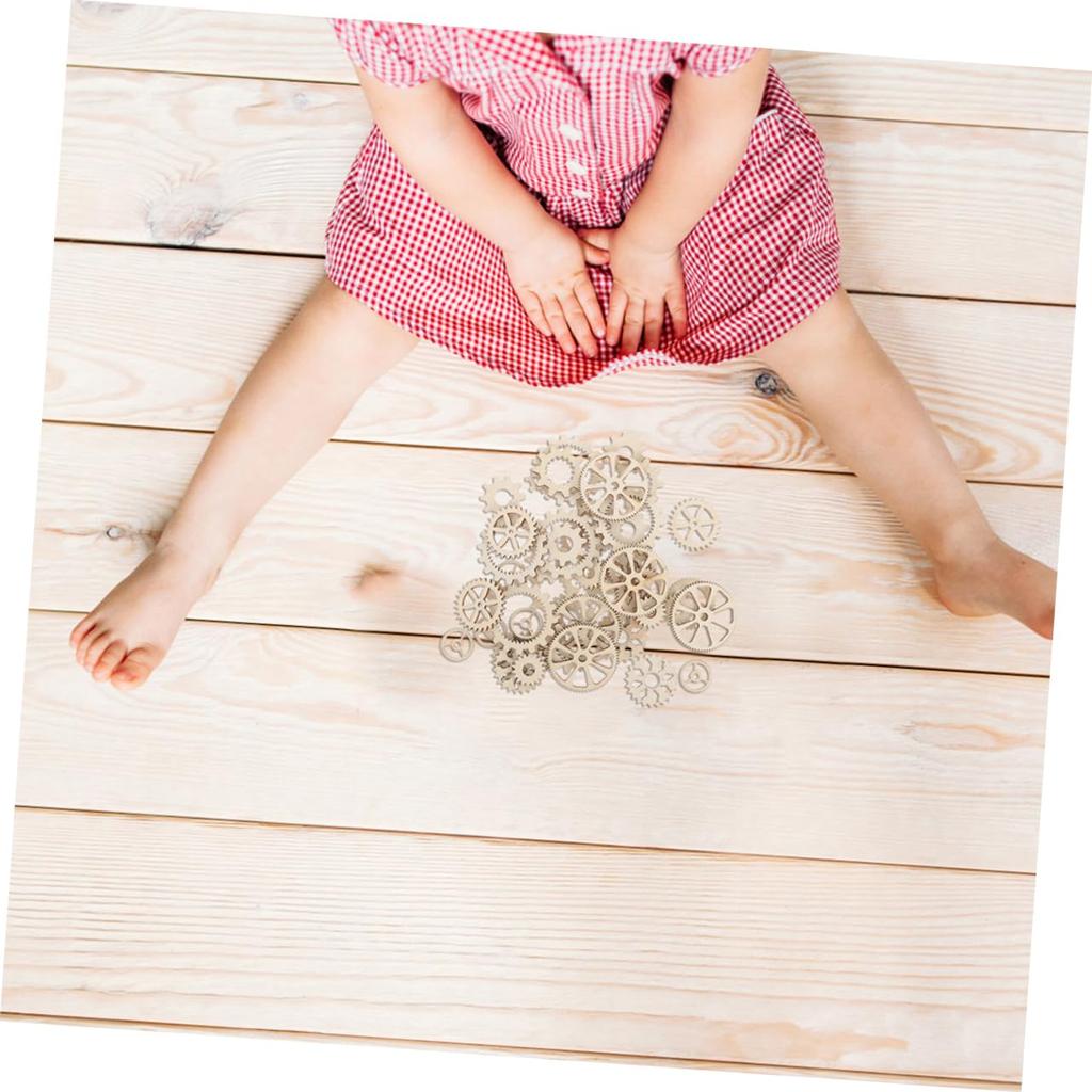 SEWACC Wooden Gear Puzzle, 100 Pieces Set, Small Wood Gears for DIY Crafts, Ideal for Home Learning and Creativity