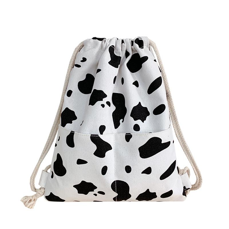 Rucsac cu gură cu șnur cu model de vacă, rucsac sport ușor pentru elevi de școală primară, bărbați și femei