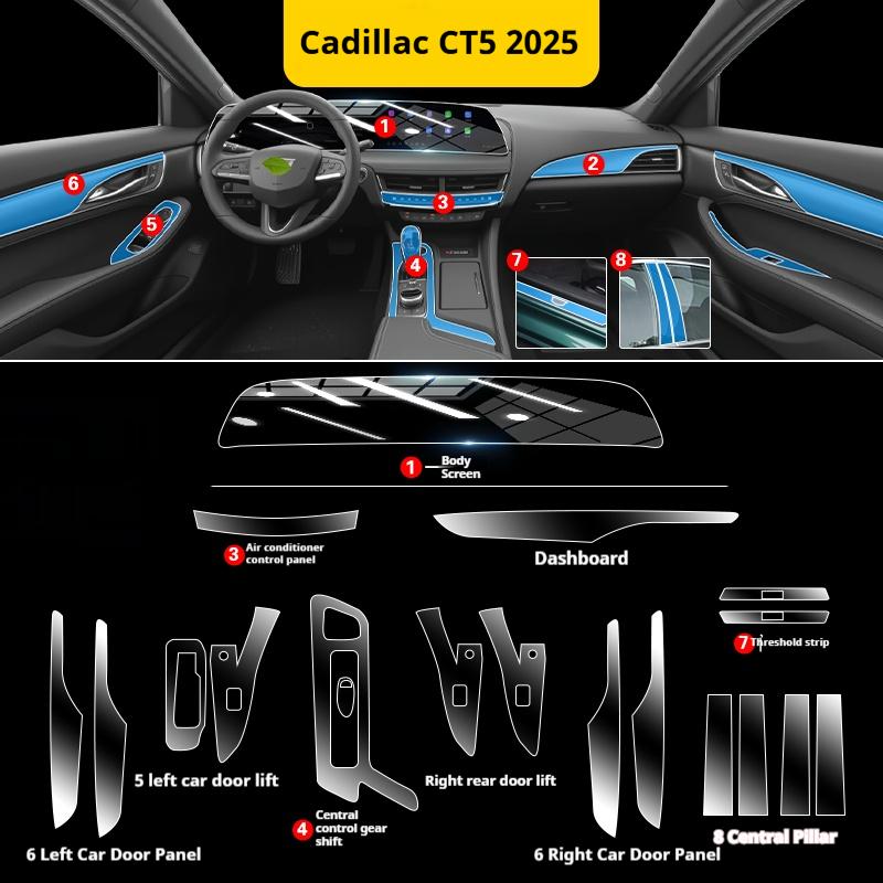 Para Cadillac CT5 2025 2024 Accesorios de interior de coche película transparente TPU Panel de cambios Consola central Antiarañazos resistente Pegatina