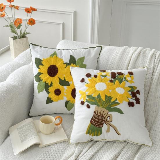 Floral Pillow Cover 18" X 18" Flower Throw Pillow Case Zippered Rustic Pillow Cover for Living Room Sofa Couch Bedroom Decoration