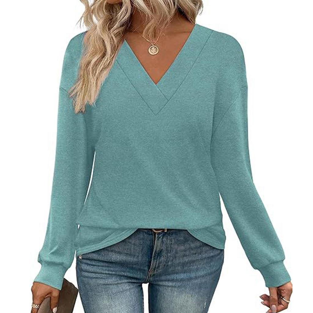 Women's Solid Color Casual Loose Long-sleeved T-shirt Top