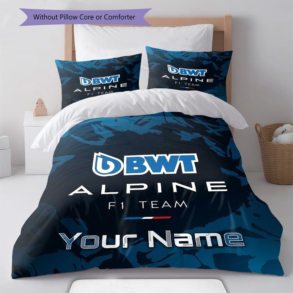 Alpine F1 Individuelles Namensmuster Bettwäsche Steppdecke Set Bettbezug Kissenbezug Zuhause Geburtstagsgeschenk(1 Bettbezug + 2 Kissenbezüge, ohne Füllung)