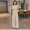 Women's V Neck Short Sleeve Loose Fit Top High Waist Wide Leg Pants 2-Piece Set