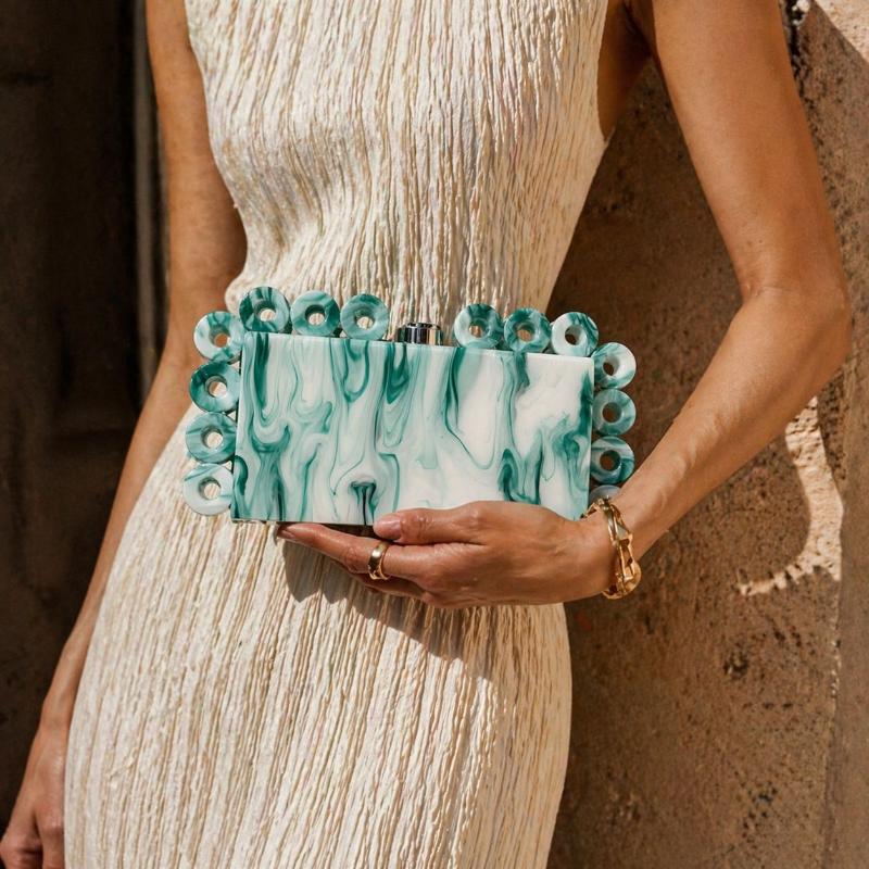 

Designer Bag Luxury Ladies New Fashion Circle Patchwork Acrylic Dinner Bag Shoulder Crossbody Banquet Clutch Evening Bag Female 19 зелёный