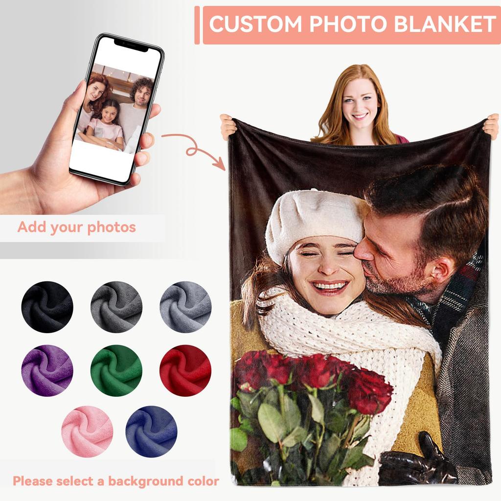 1pc Customized Blanket Your Design Logo Family Photo Print Warm Smooth Blanket Custom for Lover Dad Mom for Winter New Year Gift