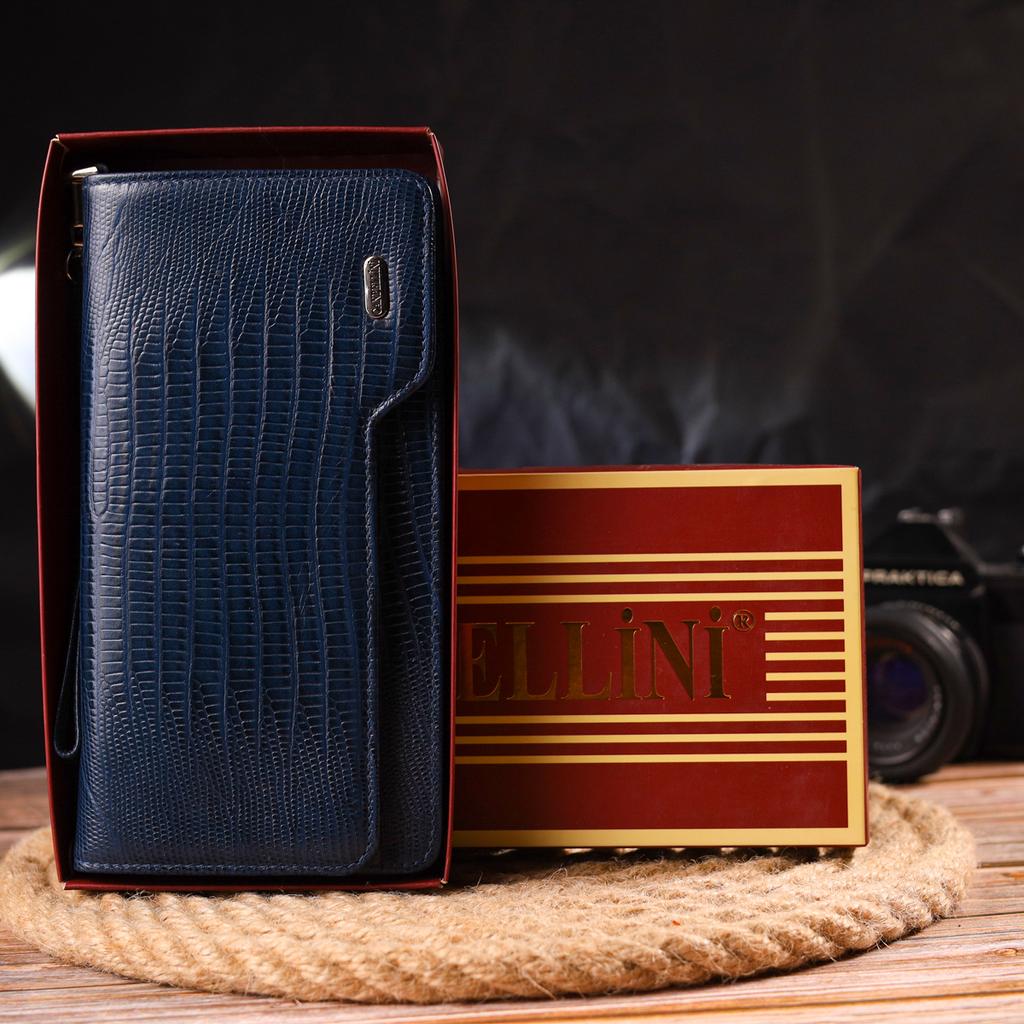 Hochwertige Damen-Clutch aus echtem strukturiertem Leder CANPELLINI Wallet 21542 Blau