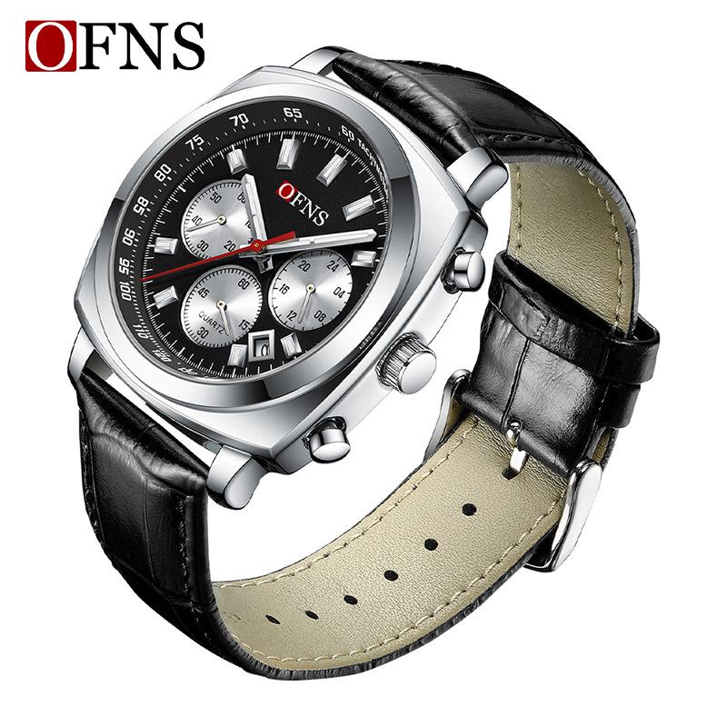 OFNS Men's Multi-Function Waterproof Quartz Watch - Business Edition with Calendar and Six-Hand Chronograph.