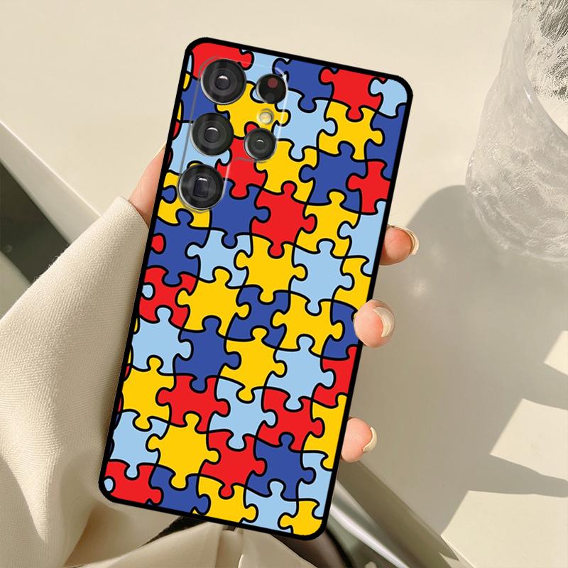 Autism Support Puzzle For Samsung Galaxy S23 S21 S22 Ultra Note 20 S8 S9 S10 Plus Note 10 Plus S20 FE Phone Cover