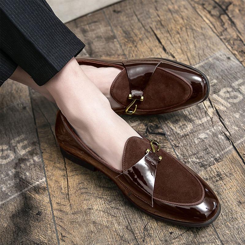 Heren Casual Bovenlaag Leer Schoenen Gesp Persoonlijkheid Loafers Werk Casual Zakelijke Stijl Klassieke Zwarte en Bruine Leren Schoenen 47 white