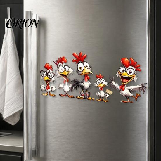 Versatile Adhesive Window Art Cartoon Rooster Static Glass Sticker, Funny Roosters Clings, PVC Removable Kitchen Privacy Film Decal, Waterproof