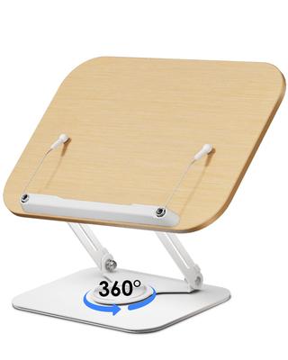 Viozon Suporte de Leitura de Livros Giratório Stepless Altura Ferro Excelente Fácil de Fácil Página Madeira Escura Madeira Clara Suporte, Suporte, Base de 360 graus, Ajuste,