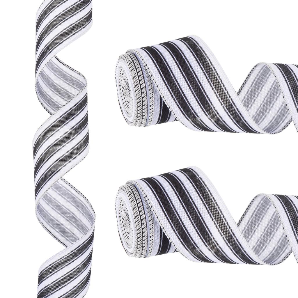 Proužkovaná stuha s drátkem Dárkové balení Lněná stuha Saténová pro Vánoční řemesla Narozeniny Svatba Festival Věnec 12 yardů x 2"