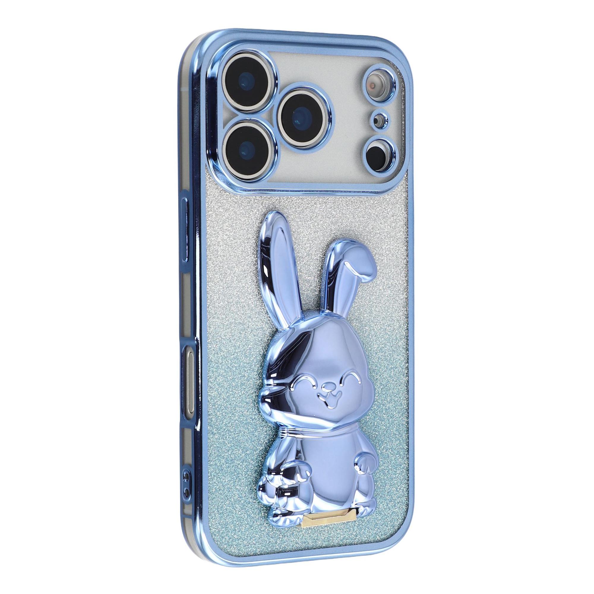 

For iPhone 17 Pro Max Case Electroplating Glitter Rabbit PC + TPU Phone Cover with Kickstand