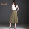 Women Cropped Pants Elastic High Waist Adjustable Drawstring Culottes Solid Color Wide Leg Casual Pants Daily Wear