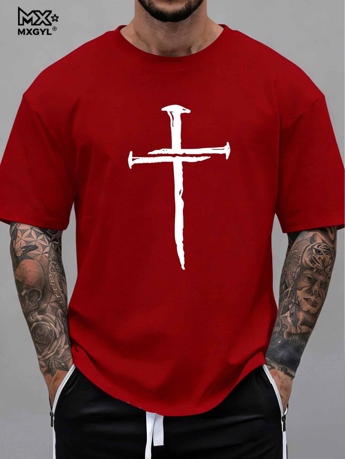 

Luminous Print T-shirt 2026 Summer Casual All-match Fashion Trend Short-sleeve Streetwear 2026 Men s Christ Cross Shirt 5xl червоний