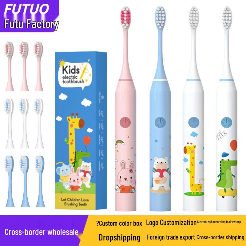 Rechargeable Children s Sonic Toothbrush: Soft Bristle, Waterproof, Automatic White Deer + 4 Brush Heads