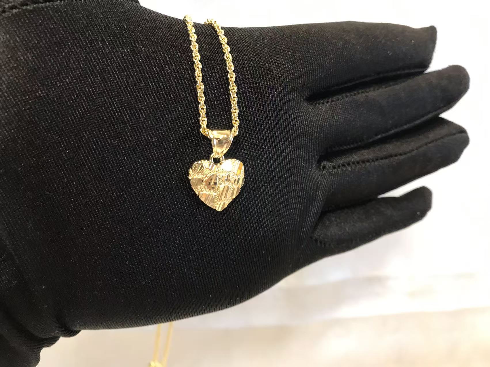 Hip Hop Unique Design Gold Nugget Diamond Cut Heart Shaped Charm Pendant Necklace for Women/Men Jewelry